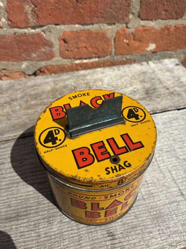 Rare edward ringer & co black bell smoking shag counter top string cutter tin