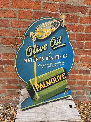 Superb large Palmolive counter top shop advertising showcard