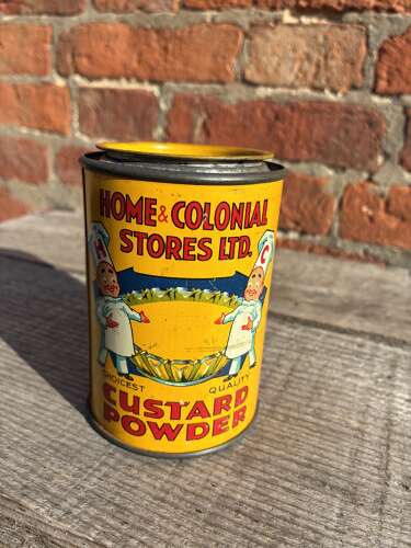 Scarce home & colonial stores ltd custard powder tin
