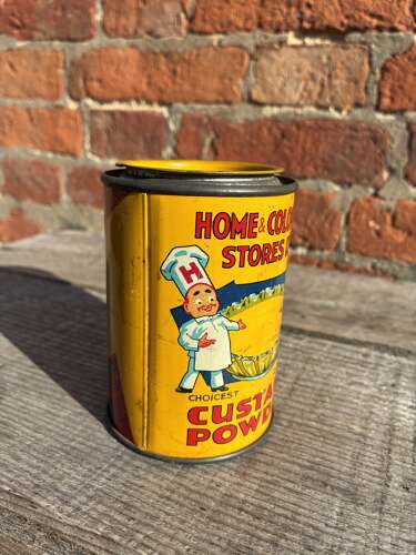 Scarce home & colonial stores ltd custard powder tin