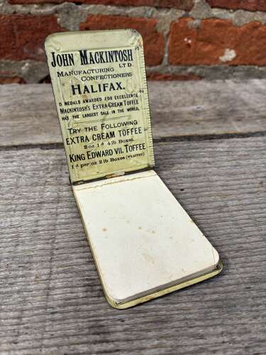 Stunning edwardian 1902 mackintosh toffee tinplate advertising notebook