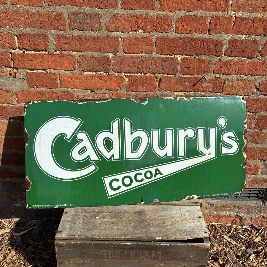 Green Cadburys cocoa enamel advertising sign