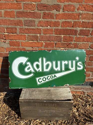 Green Cadburys cocoa enamel advertising sign