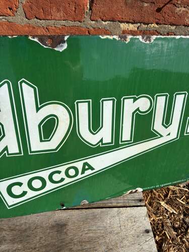 Green Cadburys cocoa enamel advertising sign