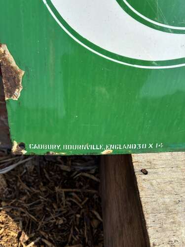 Green Cadburys cocoa enamel advertising sign