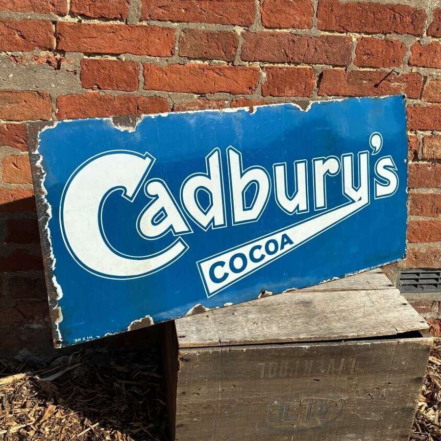 Rare blue Cadburys cocoa enamel advertising sign