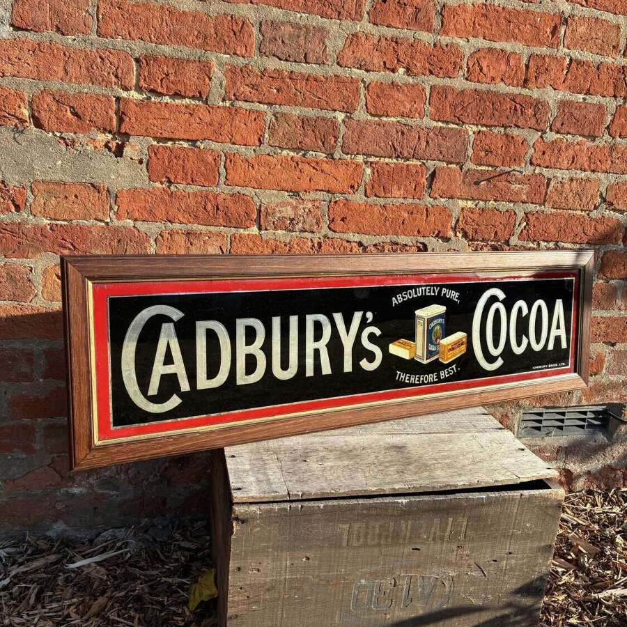 Rare Cadburys cocoa pictorial glass advertising sign