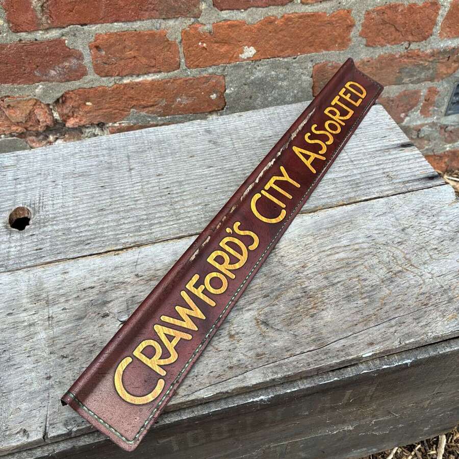 Early crawfords city assorted biscuits advertising tin shelf strip sign