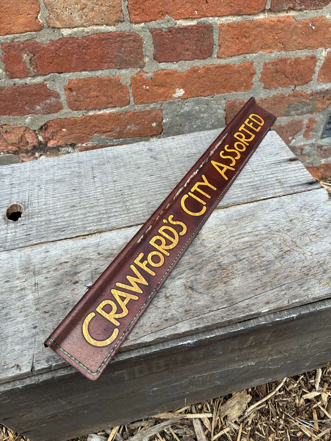 Early crawfords city assorted biscuits advertising tin shelf strip sign