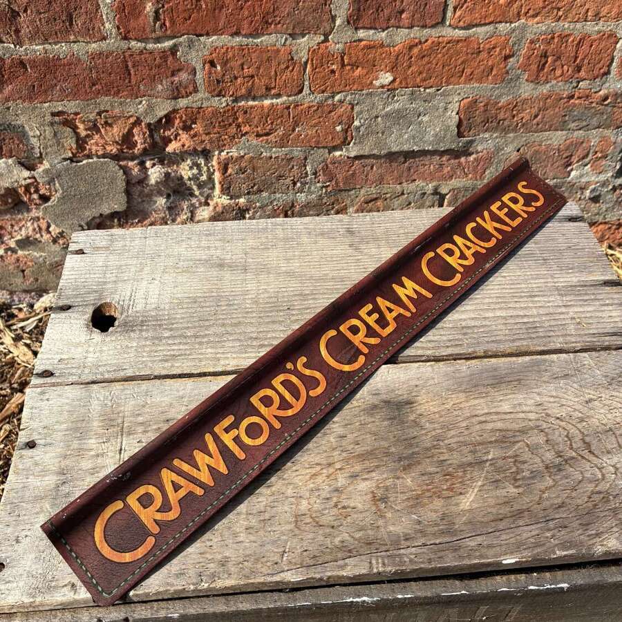 Early william crawfords cream cracker tin advertising shelf strip sign