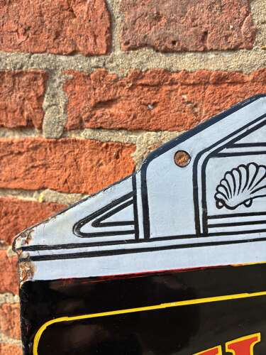 Rare shell motor oil cut out can enamel sign