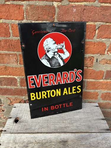 Everards burton ales in bottle pictorial enamel sign