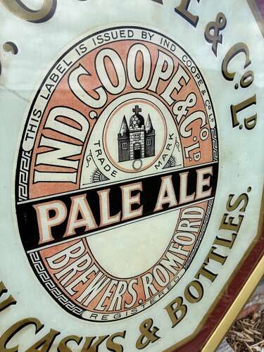 Unusual ind coope & co ltd in casks & bottles glass advertising sign