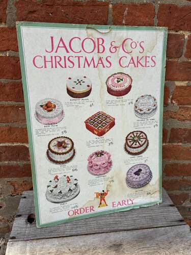 Early jacob & co christmas cakes advertising showcard