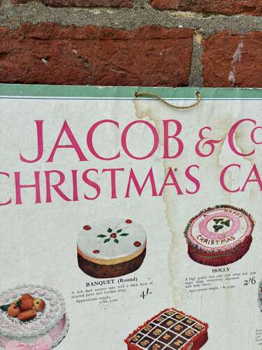 Early jacob & co christmas cakes advertising showcard