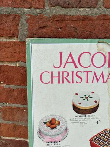 Early jacob & co christmas cakes advertising showcard