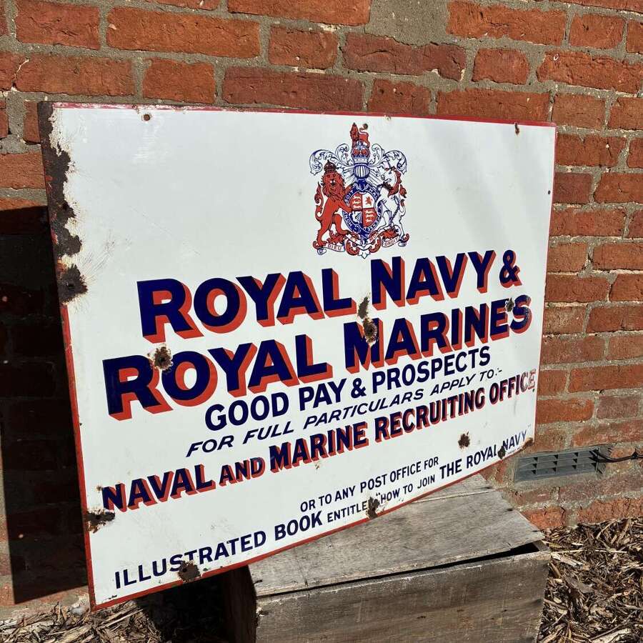 Early Royal Navy & Royal Marines recruitment enamel advertising sign
