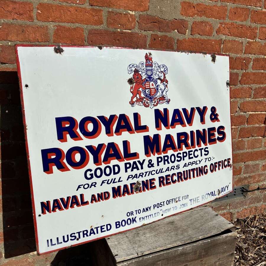 Rare Royal Navy & Royal Marines recruitment enamel advertising sign