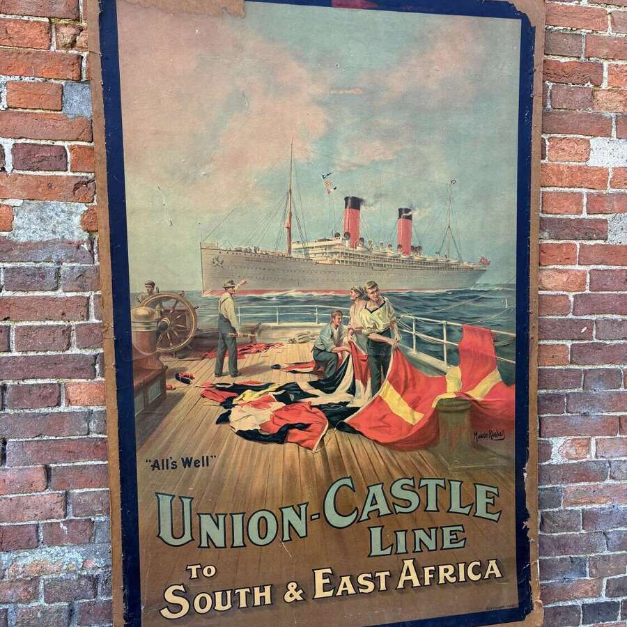 Stunning large union castle line shipping advertising poster