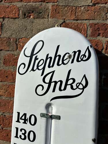 Large sized Stephen’s ink thermometer enamel advertising sign