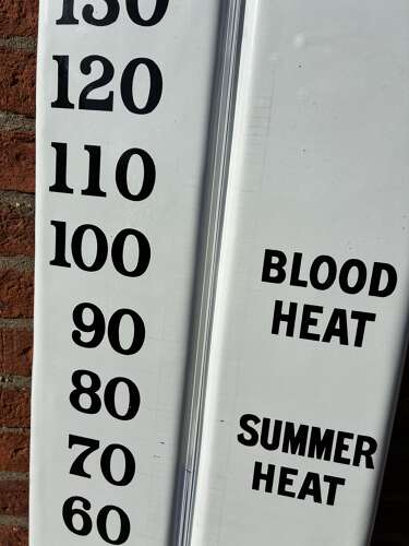 Large sized Stephen’s ink thermometer enamel advertising sign