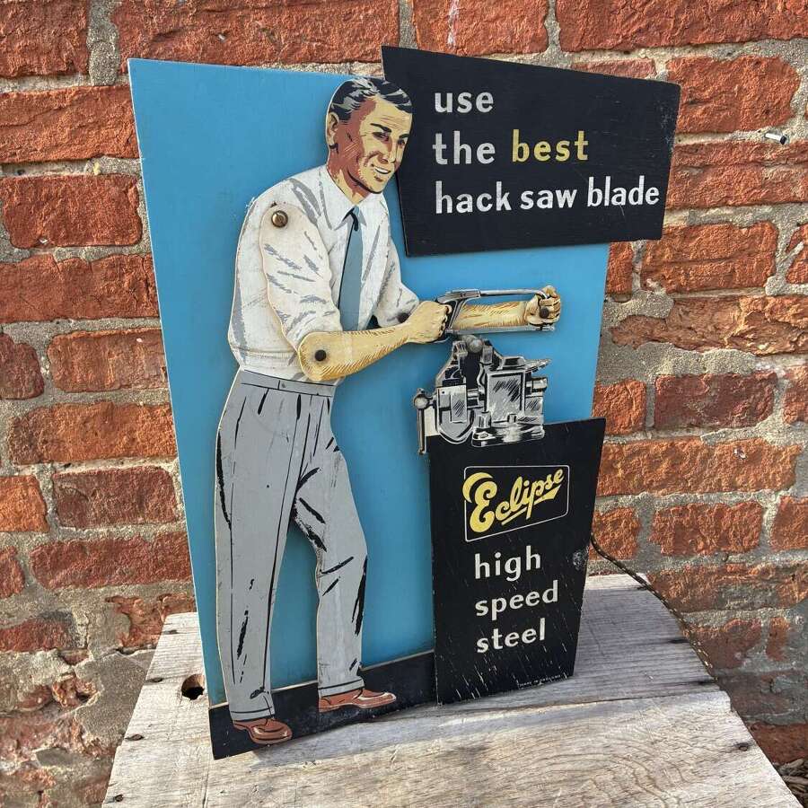 Superb rare mechanical shop window advertising figure for eclipse hacksaw blades