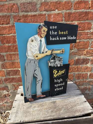 Superb rare mechanical shop window advertising figure for eclipse hacksaw blades