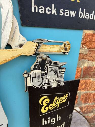 Superb rare mechanical shop window advertising figure for eclipse hacksaw blades