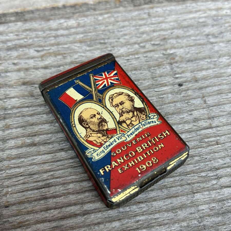 Rare 1908 murattis cigarette Franco-British exhibition match striker tin