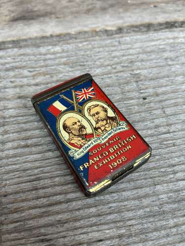 Rare 1908 murattis cigarette Franco-British exhibition match striker tin