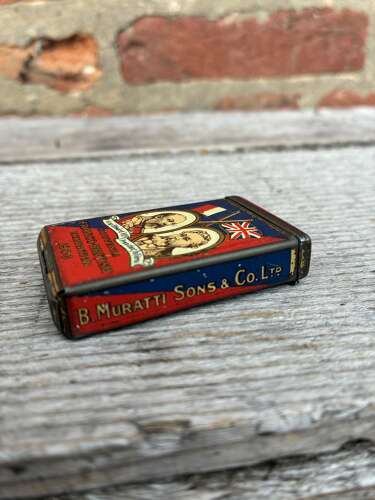 Rare 1908 murattis cigarette Franco-British exhibition match striker tin