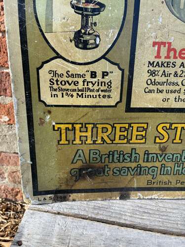 Early rare “BP” stoves advertising Showcard