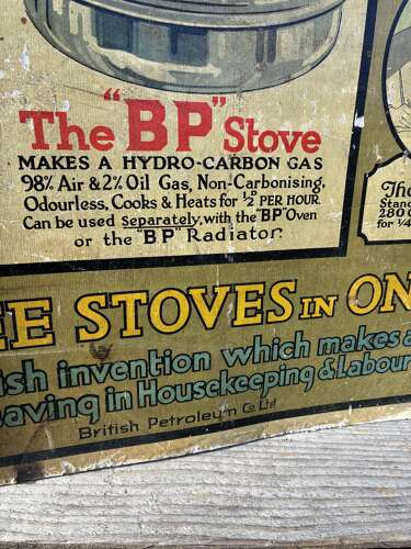 Early rare “BP” stoves advertising Showcard