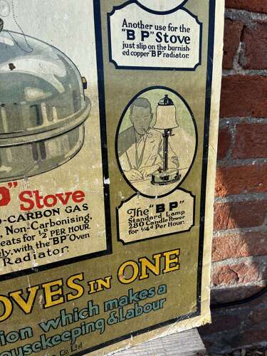 Early rare “BP” stoves advertising Showcard