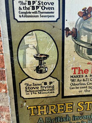Early rare “BP” stoves advertising Showcard