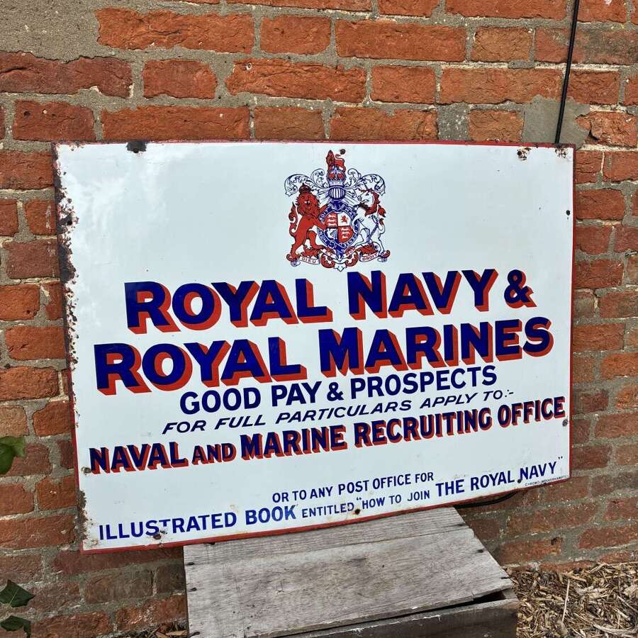 Rare Royal Navy & Royal Marines recruitment enamel advertising sign